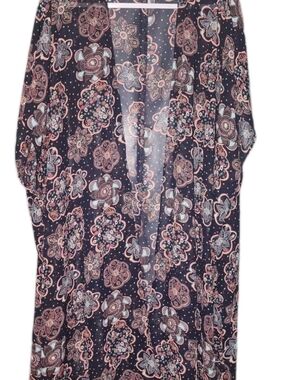 Lane Bryant Floral Sheer Duster Kimono One Size Plus Boho Long Cardigan